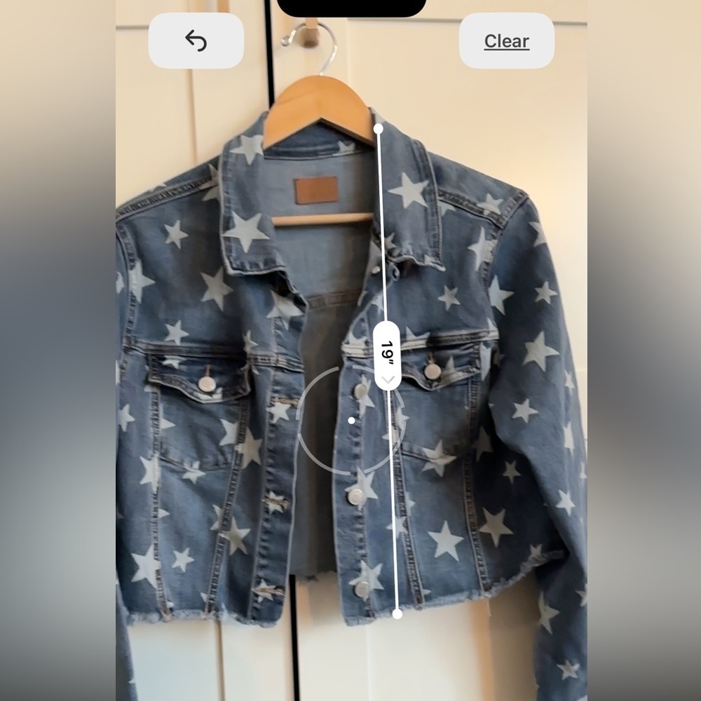 Judy Blue Star Print Jean Jacket Size Large Fourth of July USA Size Large - Picture 4 of 6